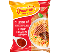 Вермишель быстрого приготовления Роллтон со вкусом говядины с соусом, 65 г.